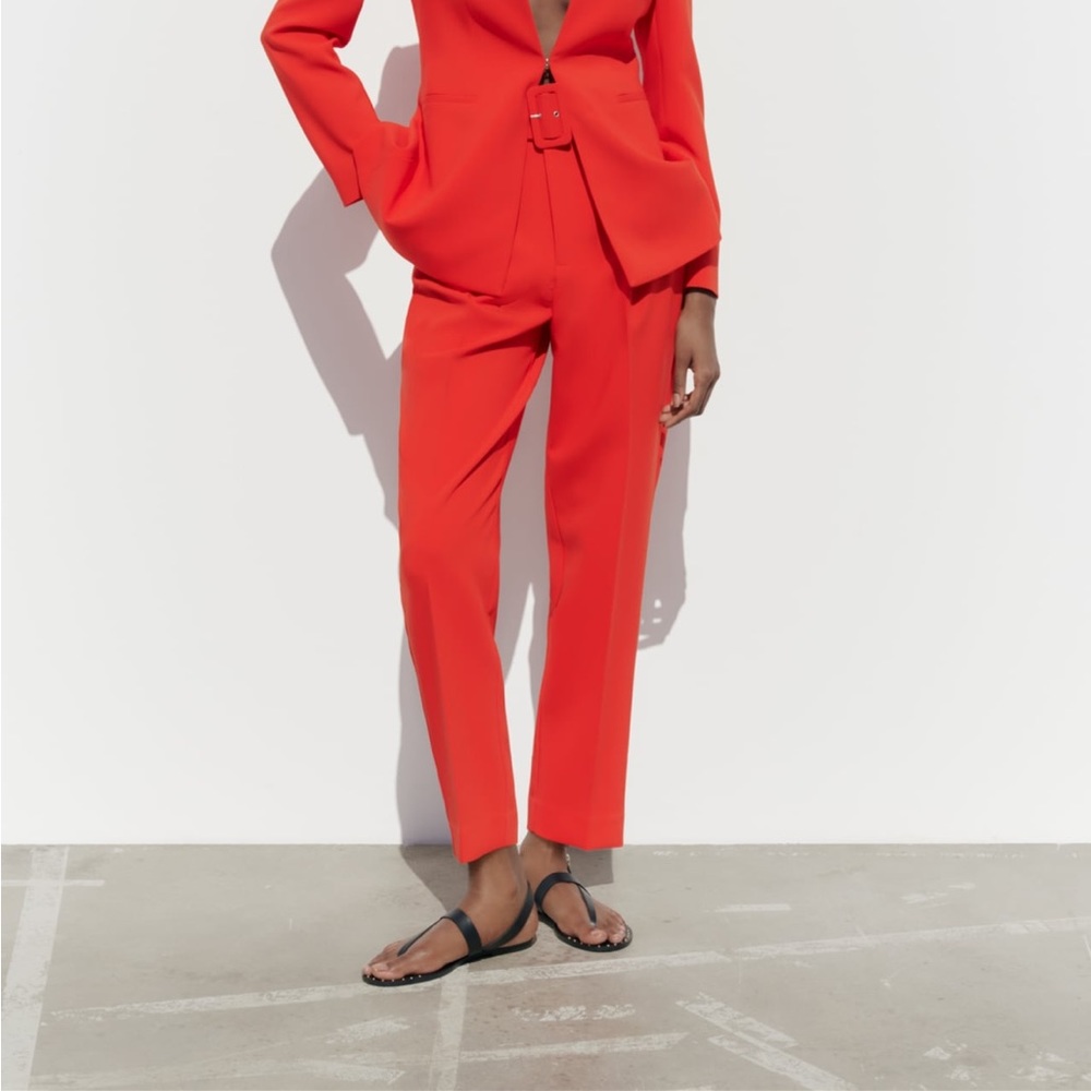 Zara Coral Pants with Fabric Covered Belt